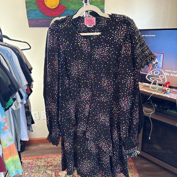 Kate Spade Confetti Dot Long Sleeve Ruffle Dress – Size 14 - Picture 3 of 4